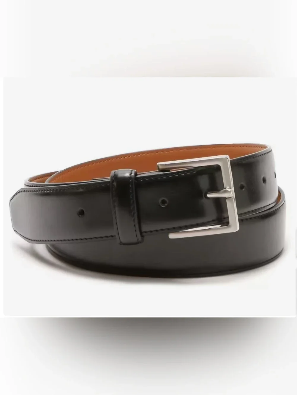 NWOT Vince Camuto Edge Stitched Men's Black Leather Belt with Silver Buckle 34